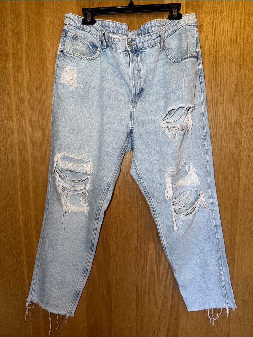 H&M Light Blue Distressed Straight-Leg Jeans
